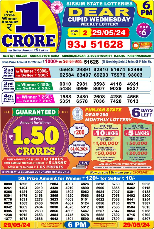Lottery Sambad 6 PM result 29 May 2024