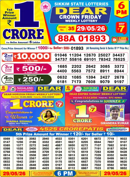 Lottery Sambad 6 PM result 29 May 2026