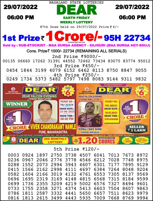 Lottery Sambad 6 PM result 29 Jul 2022