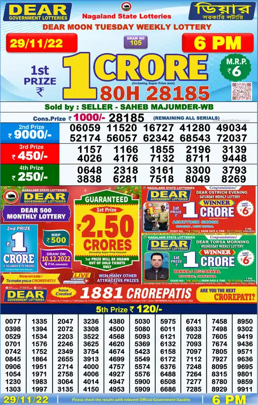 Lottery Sambad 6 PM result 29 Nov 2022