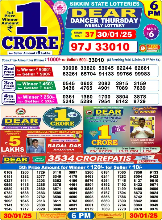 Lottery Sambad 6 PM result 30 Jan 2025