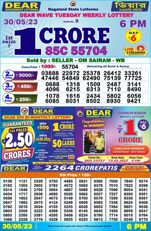 Lottery Sambad 6 PM result 30 May 2023