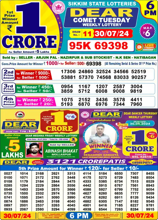 Lottery Sambad 6 PM result 30 Jul 2024