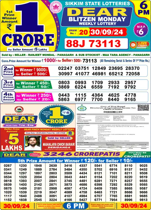 Lottery Sambad 6 PM result 30 Sep 2024