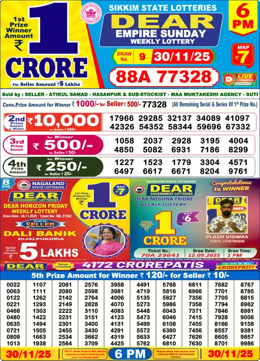 Lottery Sambad 6 PM result 30 Nov 2025