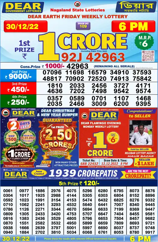 Lottery Sambad 6 PM result 30 Dec 2022