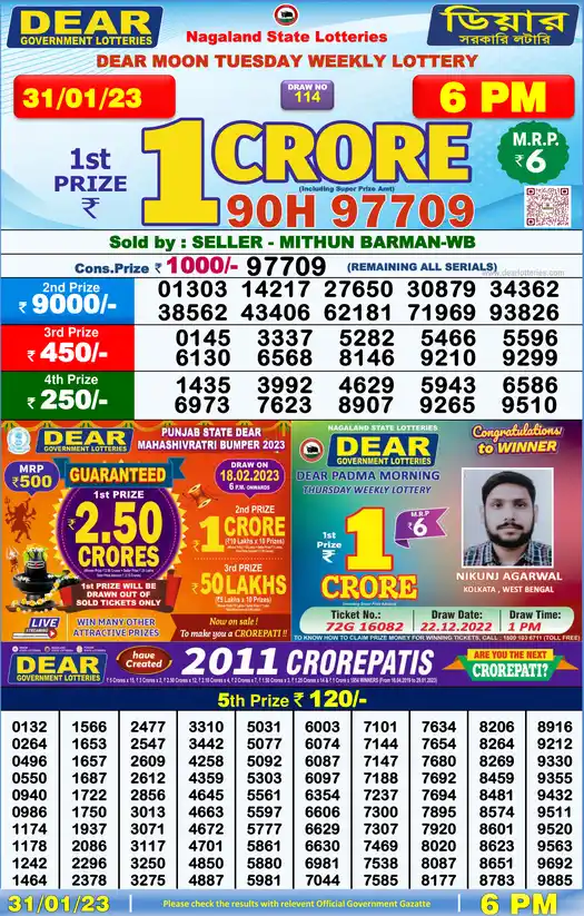 Lottery Sambad 6 PM result 31 Jan 2023