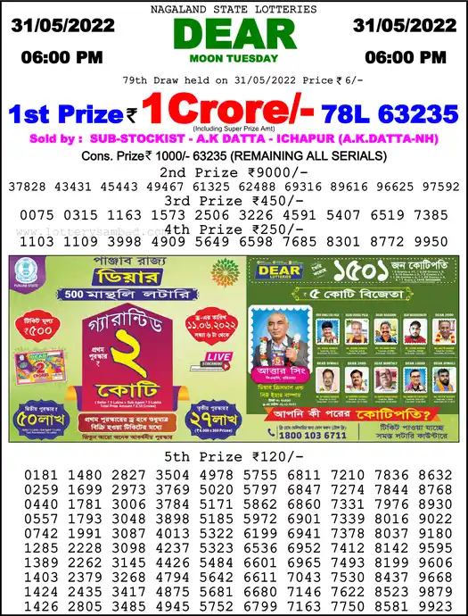Lottery Sambad 6 PM result 31 May 2022