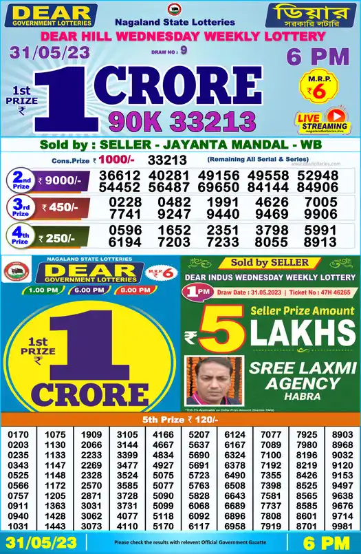 Lottery Sambad 6 PM result 31 May 2023