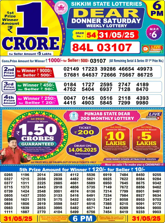 Lottery Sambad 6 PM result 31 May 2025