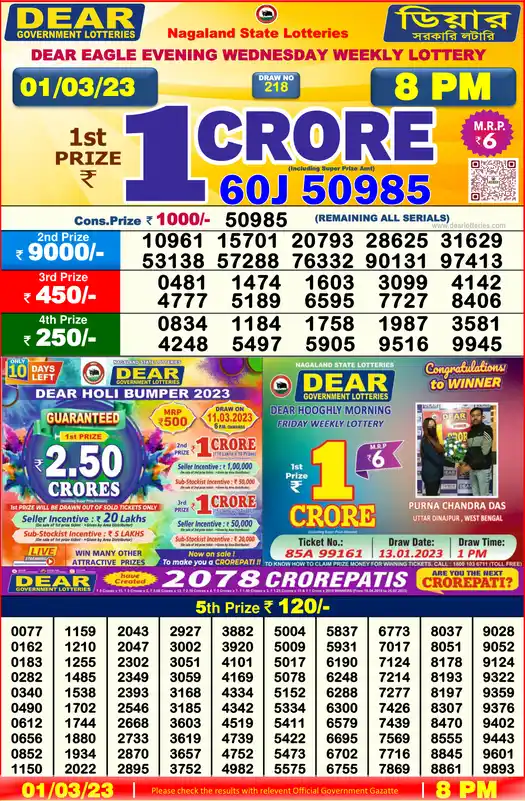 Lottery Sambad 8 PM result 01 Mar 2023