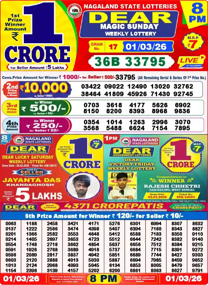 Lottery Sambad 8 PM result 01 Mar 2026
