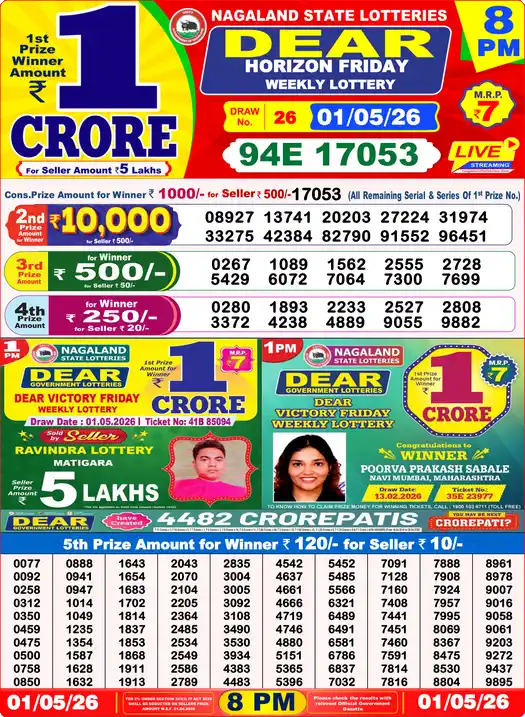 Lottery Sambad 8 PM result 01 May 2026