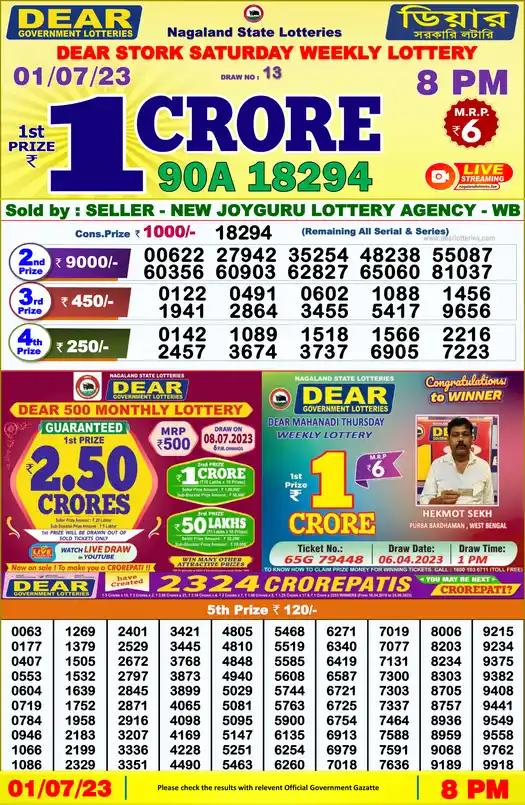 Lottery Sambad 8 PM result 01 Jul 2023