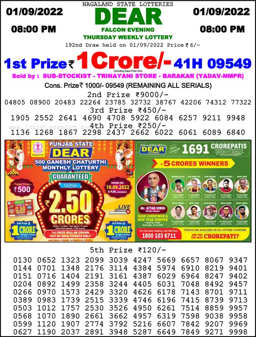 Lottery Sambad 8 PM result 01 Sep 2022