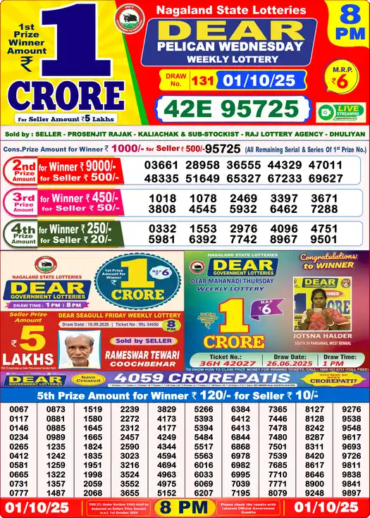 Lottery Sambad 8 PM result 01 Oct 2025
