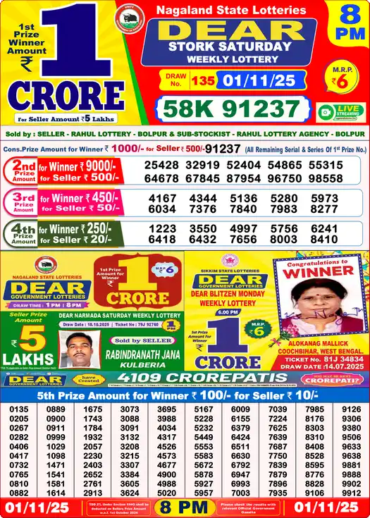 Lottery Sambad 8 PM result 01 Nov 2025