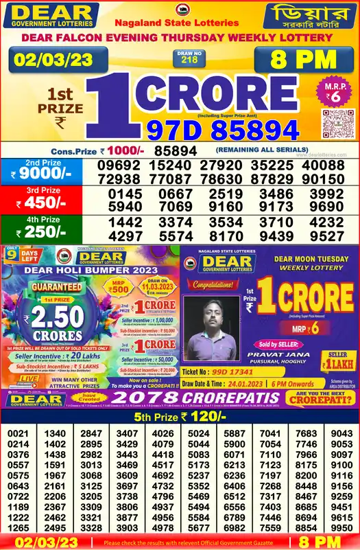 Lottery Sambad 8 PM result 02 Mar 2023