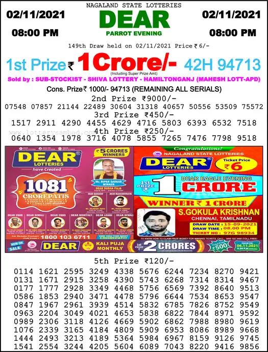 Lottery Sambad 8 PM result 02 Nov 2021