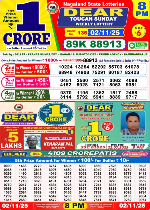 Lottery Sambad 8 PM result 02 Nov 2025