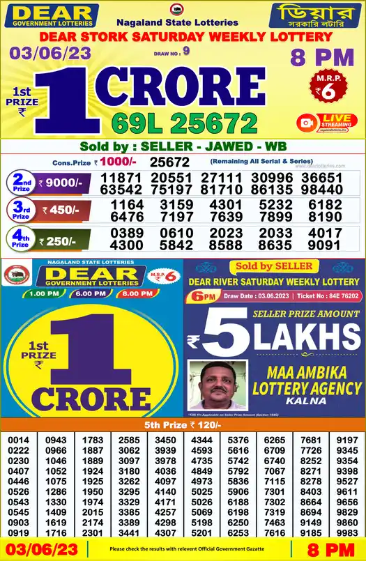 Lottery Sambad 8 PM result 03 Jun 2023