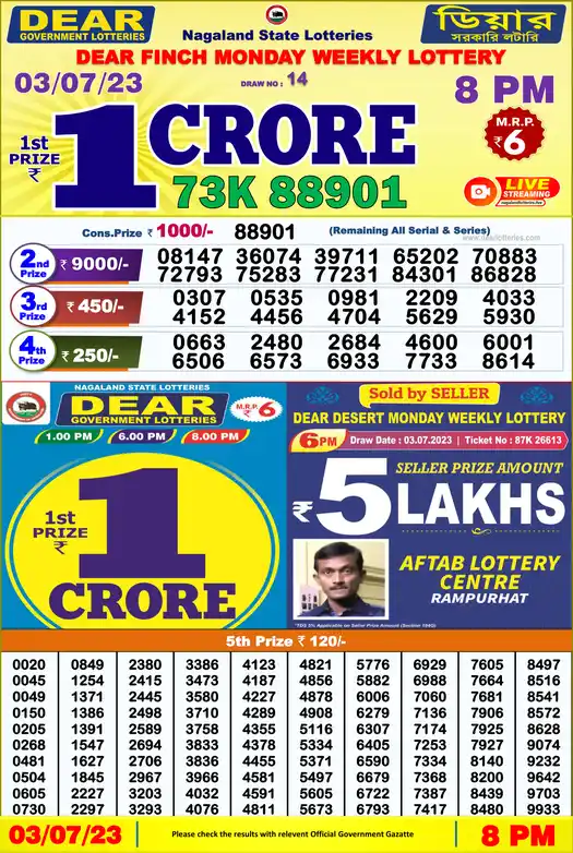 Lottery Sambad 8 PM result 03 Jul 2023