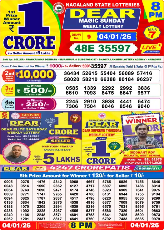 Lottery Sambad 8 PM result 04 Jan 2026