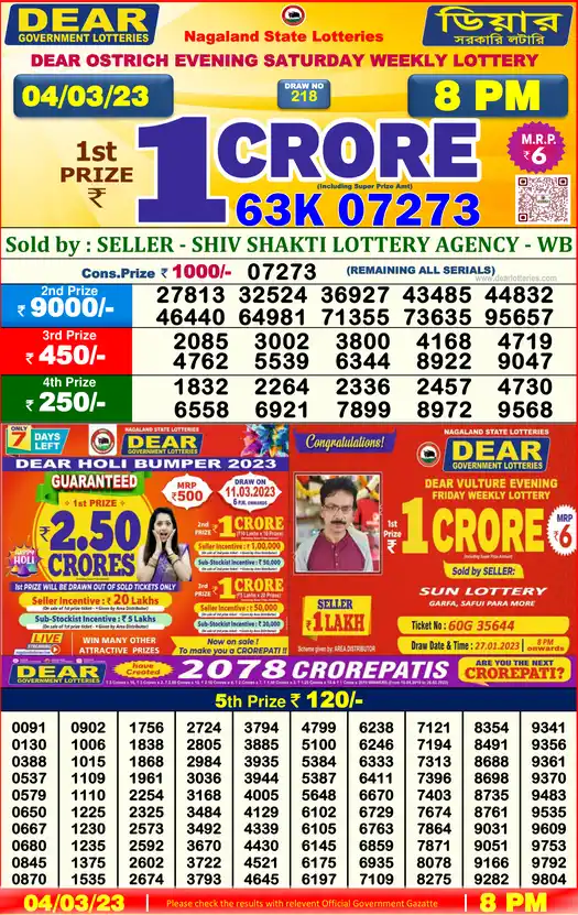 Lottery Sambad 8 PM result 04 Mar 2023