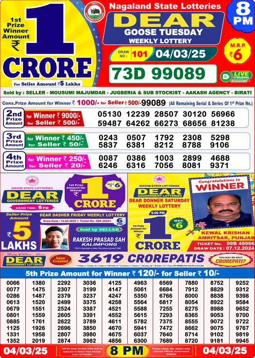 Lottery Sambad 8 PM result 04 Mar 2025
