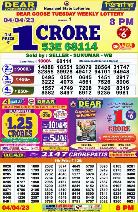 Lottery Sambad 8 PM result 04 Apr 2023