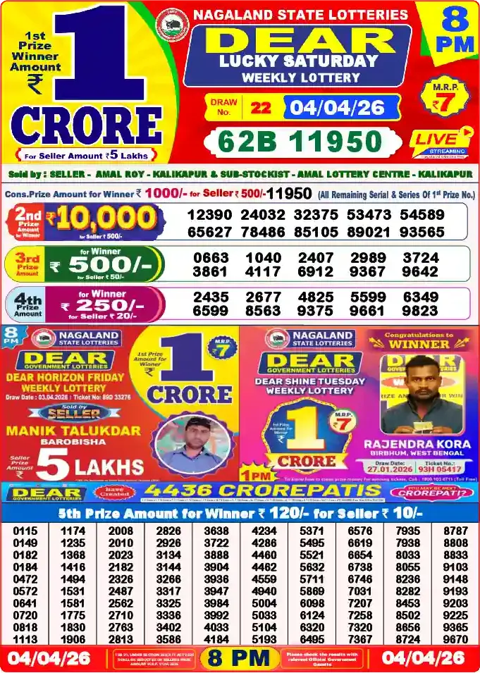 Lottery Sambad 8 PM result 04 Apr 2026