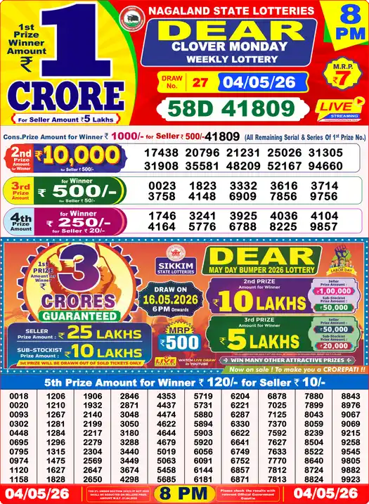 Lottery Sambad 8 PM result 04 May 2026
