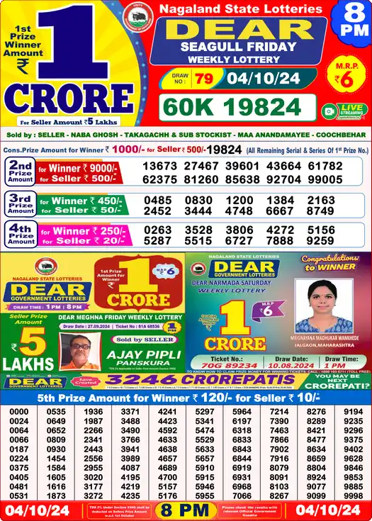 Lottery Sambad 8 PM result 04 Oct 2024