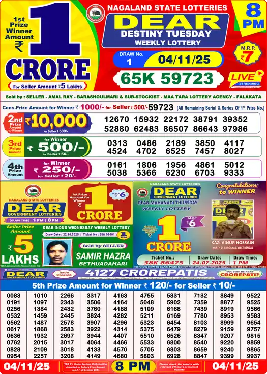 Lottery Sambad 8 PM result 04 Nov 2025