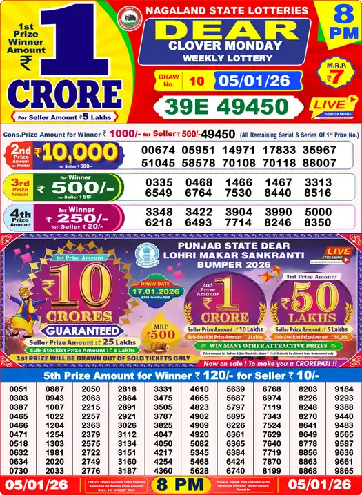 Lottery Sambad 8 PM result 05 Jan 2026