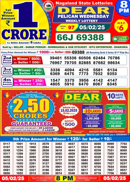 Lottery Sambad 8 PM result 05 Feb 2025