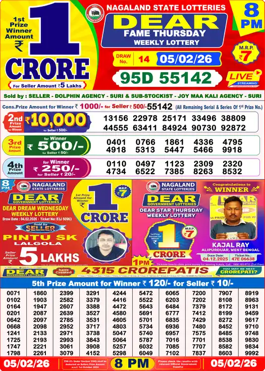 Lottery Sambad 8 PM result 05 Feb 2026