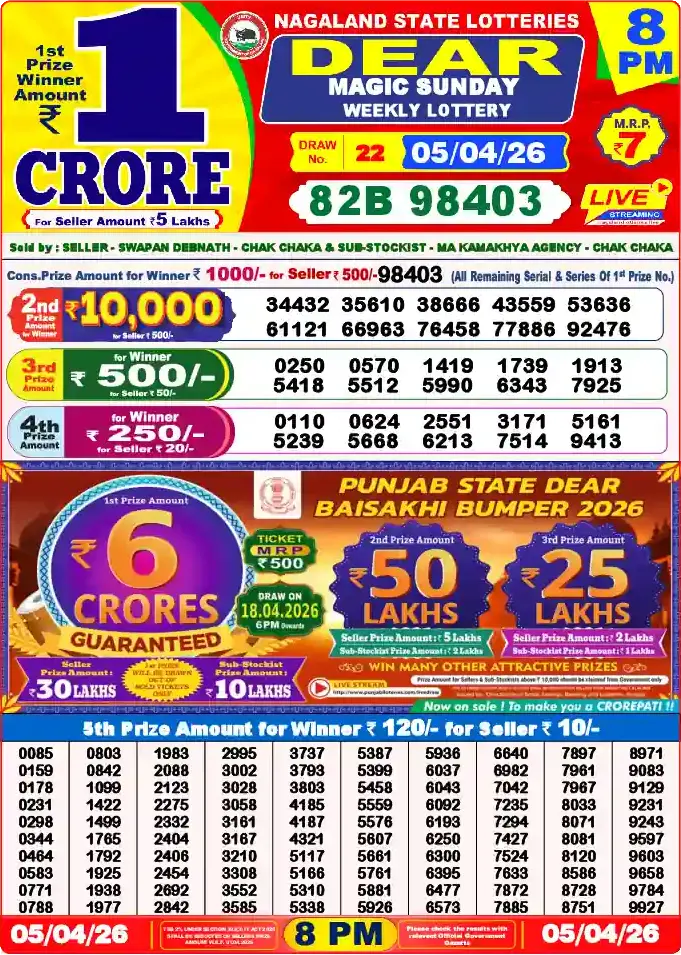 Lottery Sambad 8 PM result 05 Apr 2026