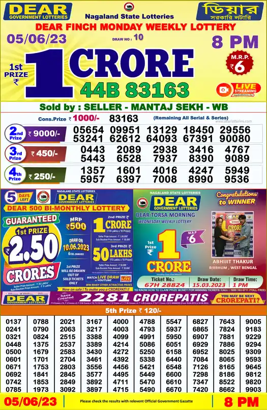 Lottery Sambad 8 PM result 05 Jun 2023