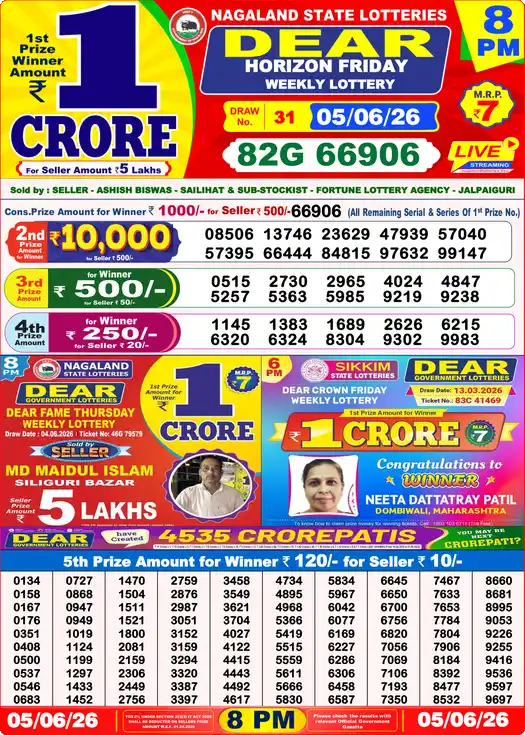 Lottery Sambad Today 8:00 PM Result 05 June 2026