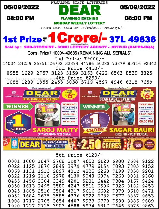 Lottery Sambad 8 PM result 05 Sep 2022