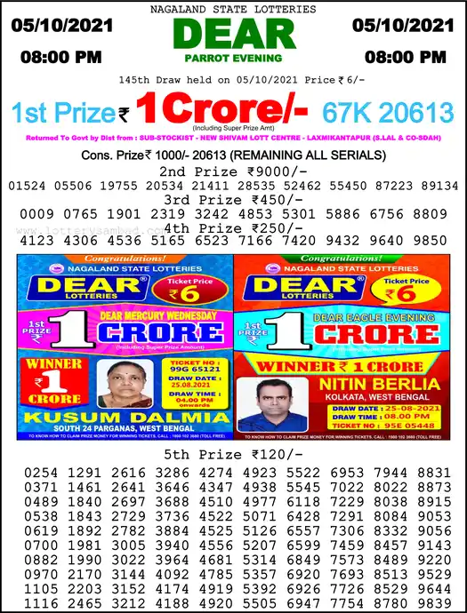 Lottery Sambad 8 PM result 05 Oct 2021