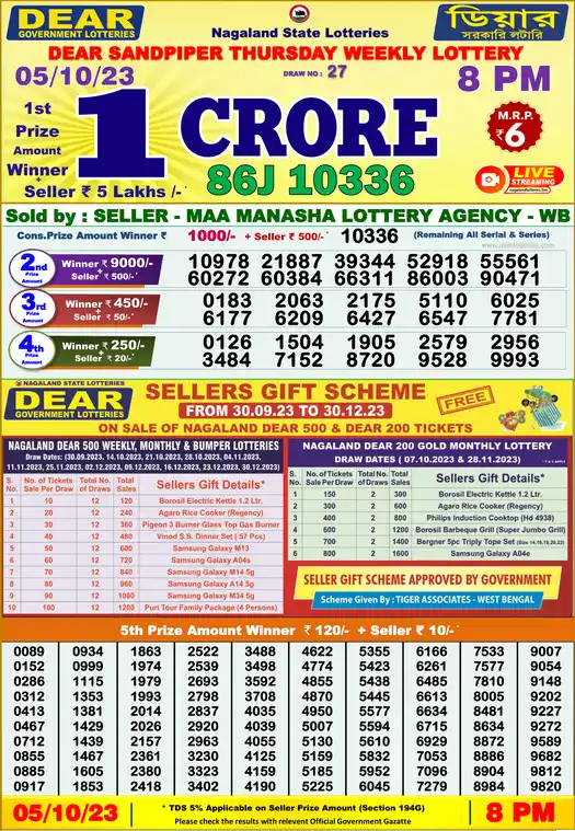 Lottery Sambad 8 PM result 05 Oct 2023