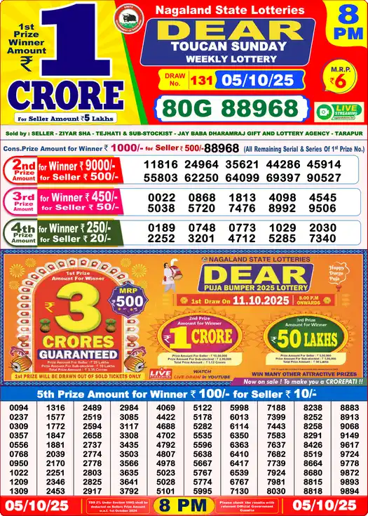 Lottery Sambad 8 PM result 05 Oct 2025