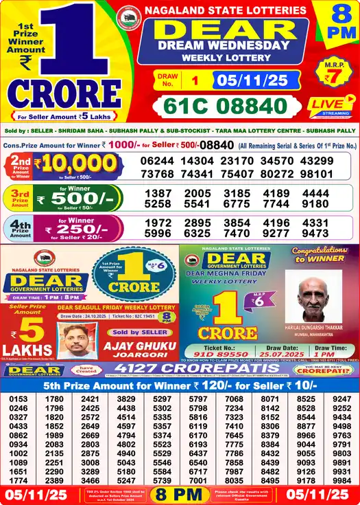 Lottery Sambad 8 PM result 05 Nov 2025