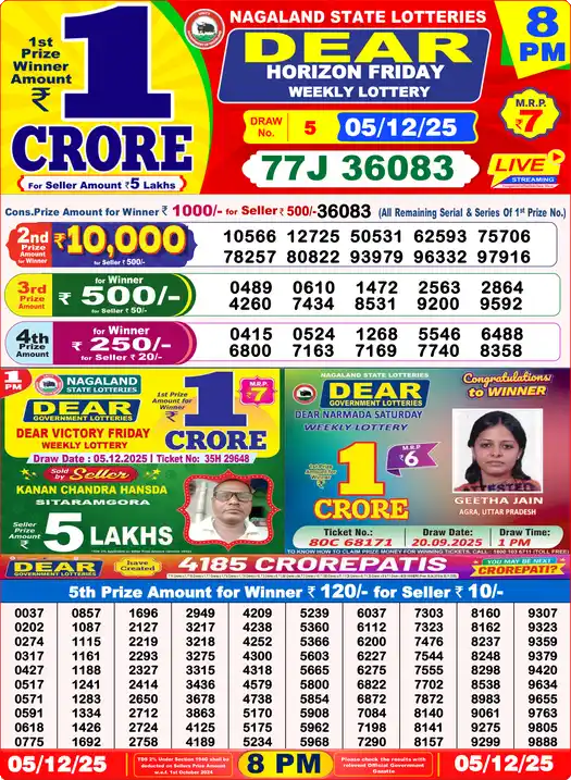 Lottery Sambad 8 PM result 05 Dec 2025
