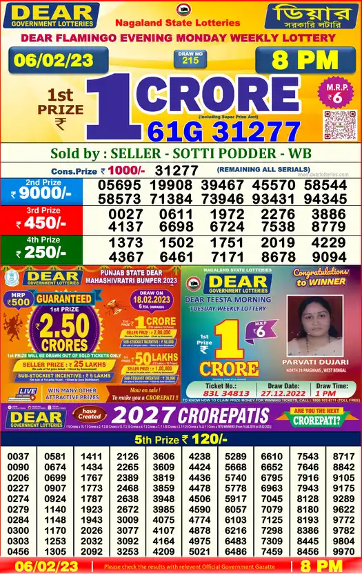 Lottery Sambad 8 PM result 06 Feb 2023