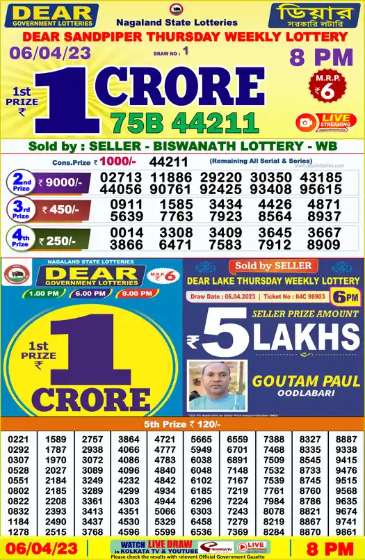 Lottery Sambad 8 PM result 06 Apr 2023
