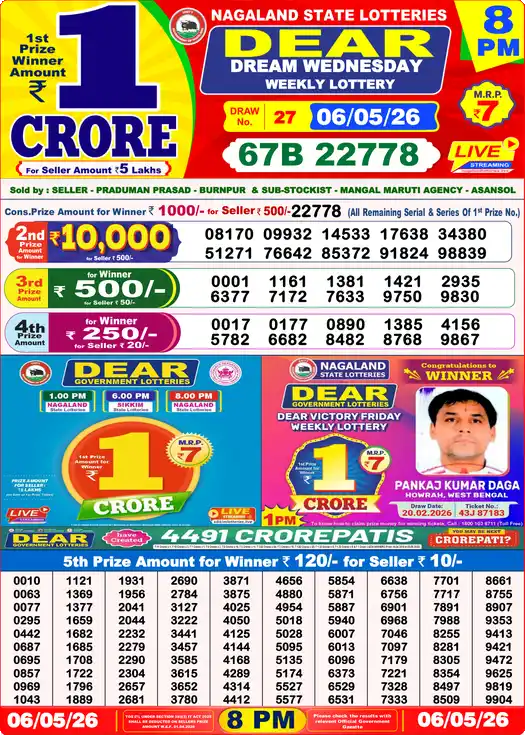 Lottery Sambad 8 PM result 06 May 2026