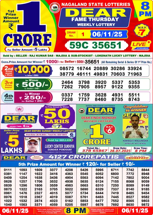 Lottery Sambad 8 PM result 06 Nov 2025